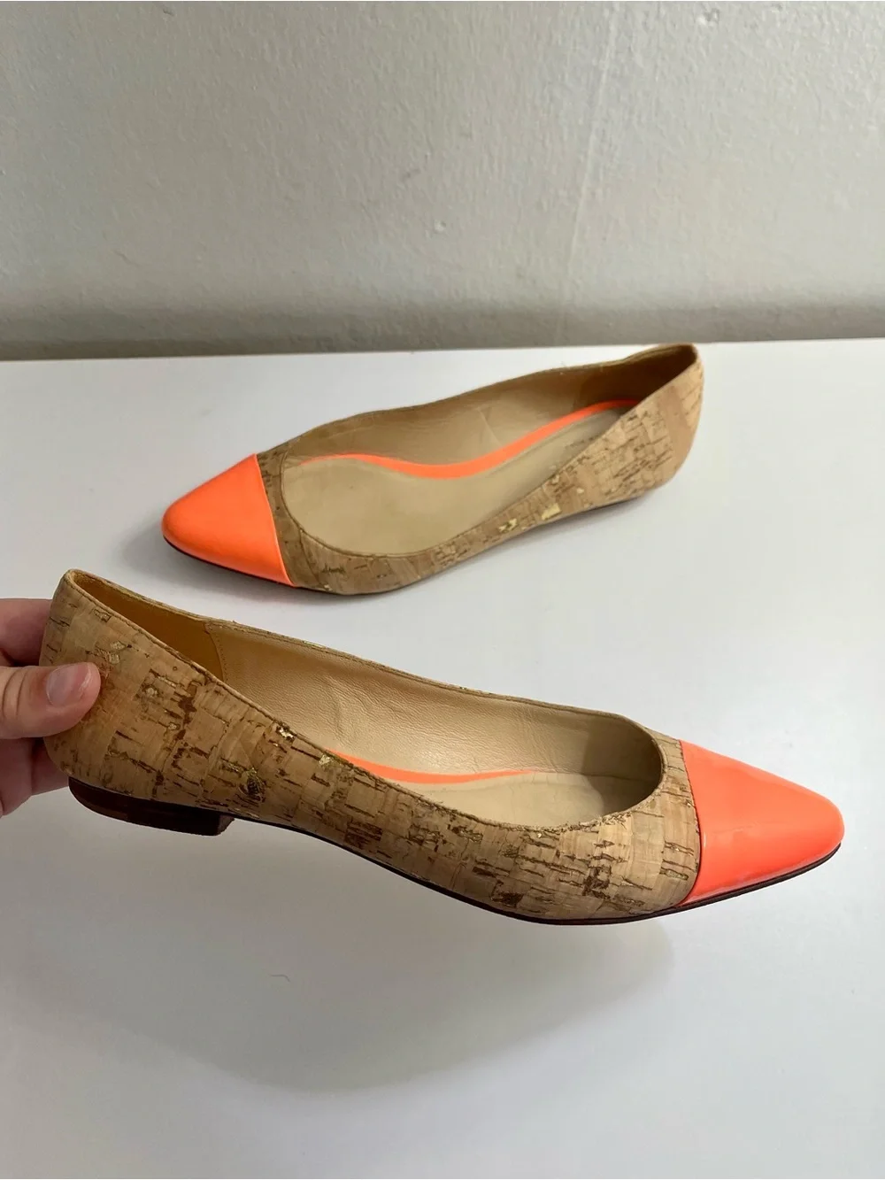 Kate Spade Elina Cork & Neon Coral Cap Toe Flats Size 6.5